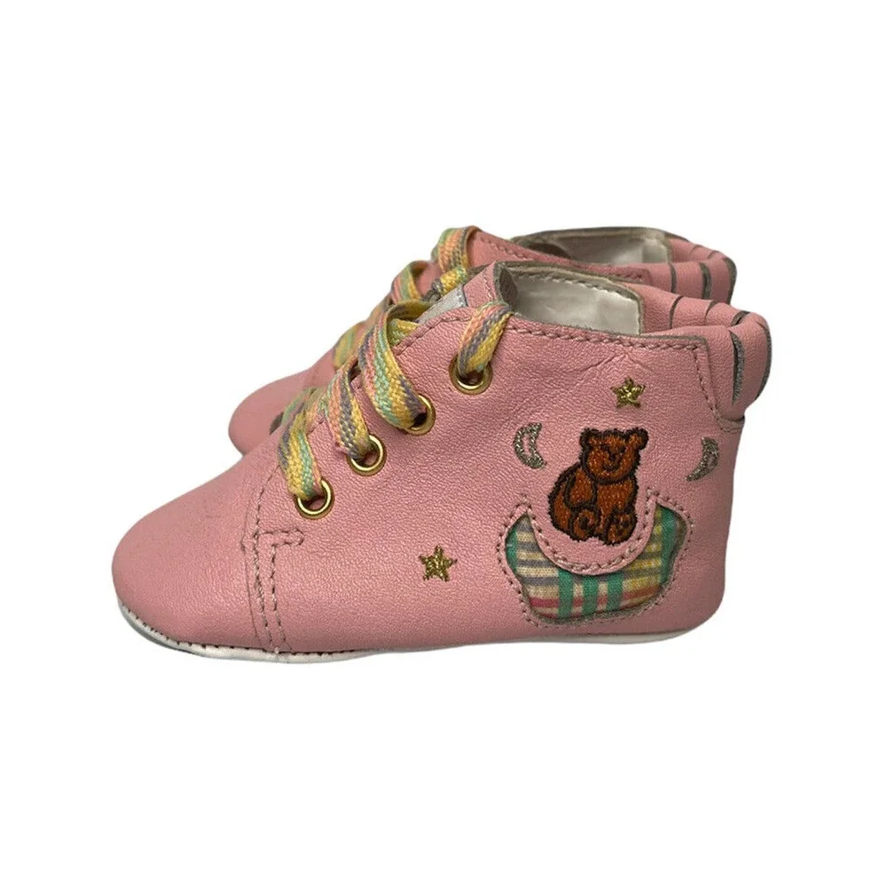 Vintage 1980s Girls Osh Kosh B'gosh Infant Pink Leather Hi Tops Baby Shoes Sz 1